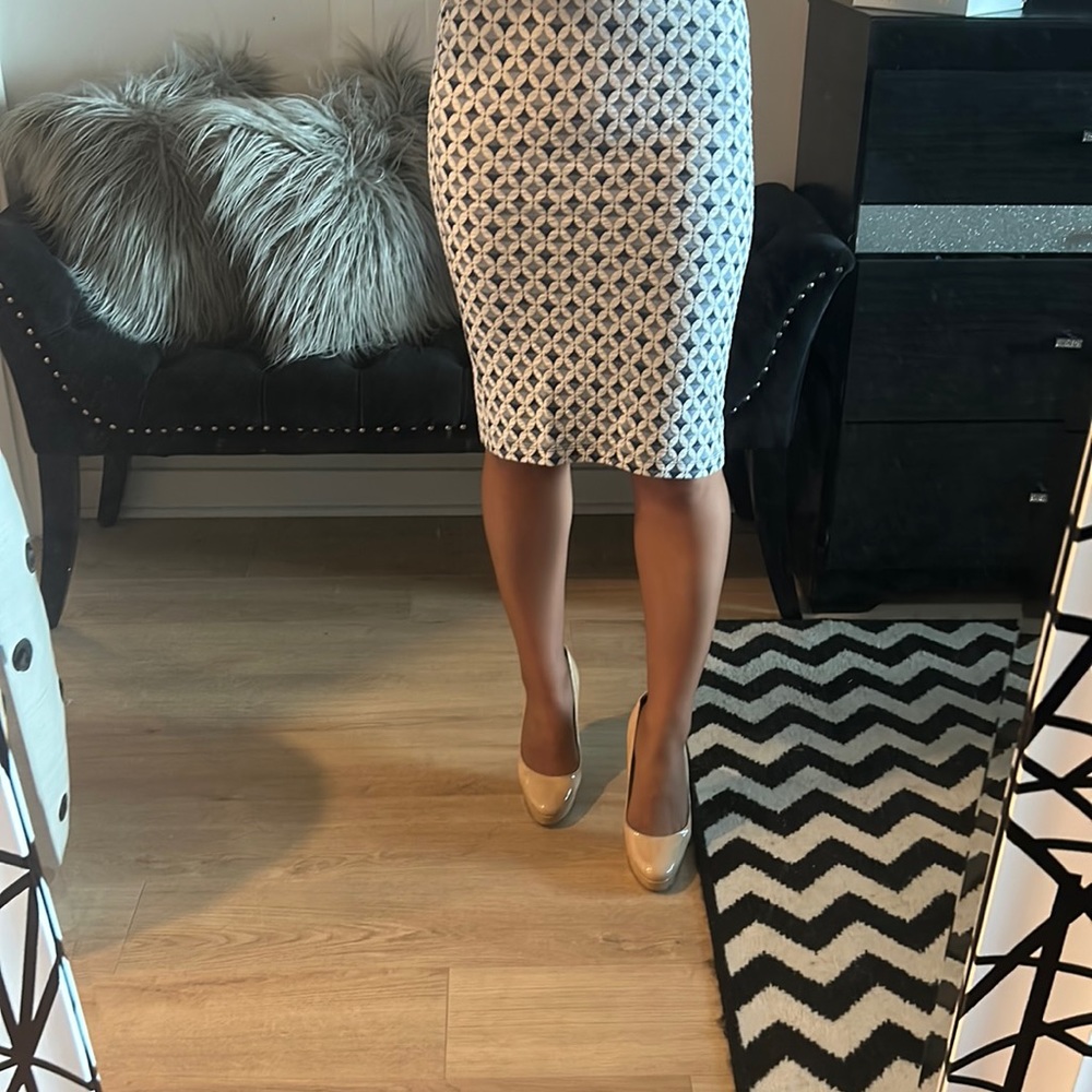 Zara blue and white pencil skirt